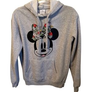 Disney Minnie Mouse Graphic Hoodie Sweatshirt Light Gray Women embroidered Small